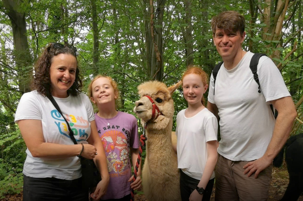 Family alpaca trekking at Holyy Hagg Community Farm in Sheffield